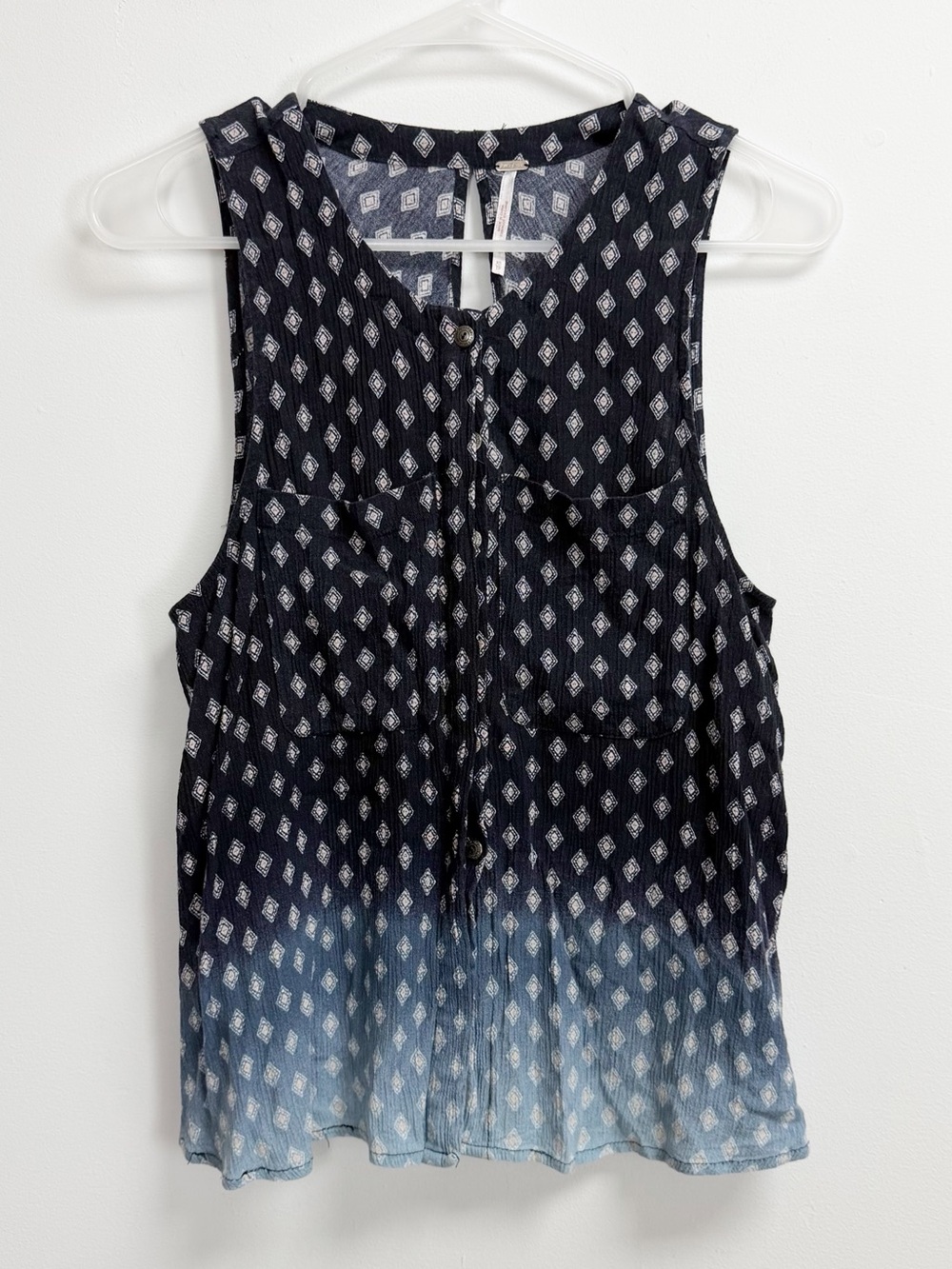 Free People Shirt Womens XS Blue Ombre Sleeveless Button Up Twist Back